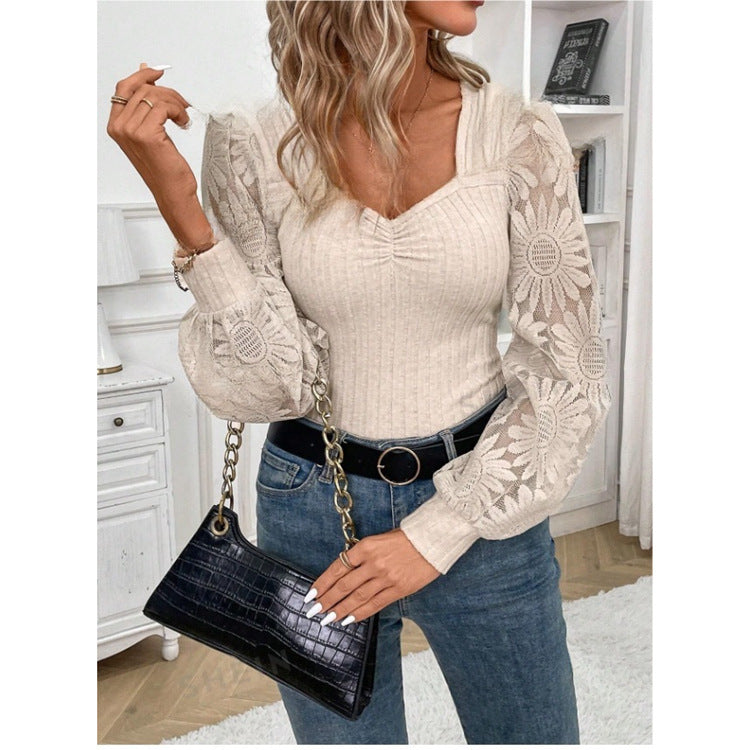 Women's Long-sleeved U Collar Woven Shirt