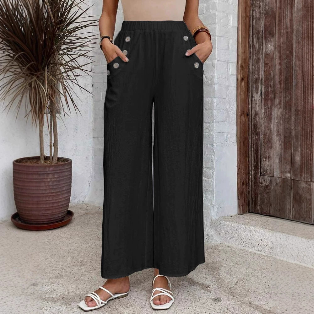 Women's Casual Elastic High Waist Loose Solid Color Wide-leg Pants