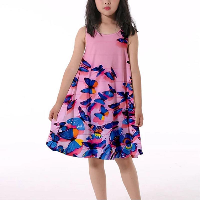 3D Rainbow Print Girls' Dress