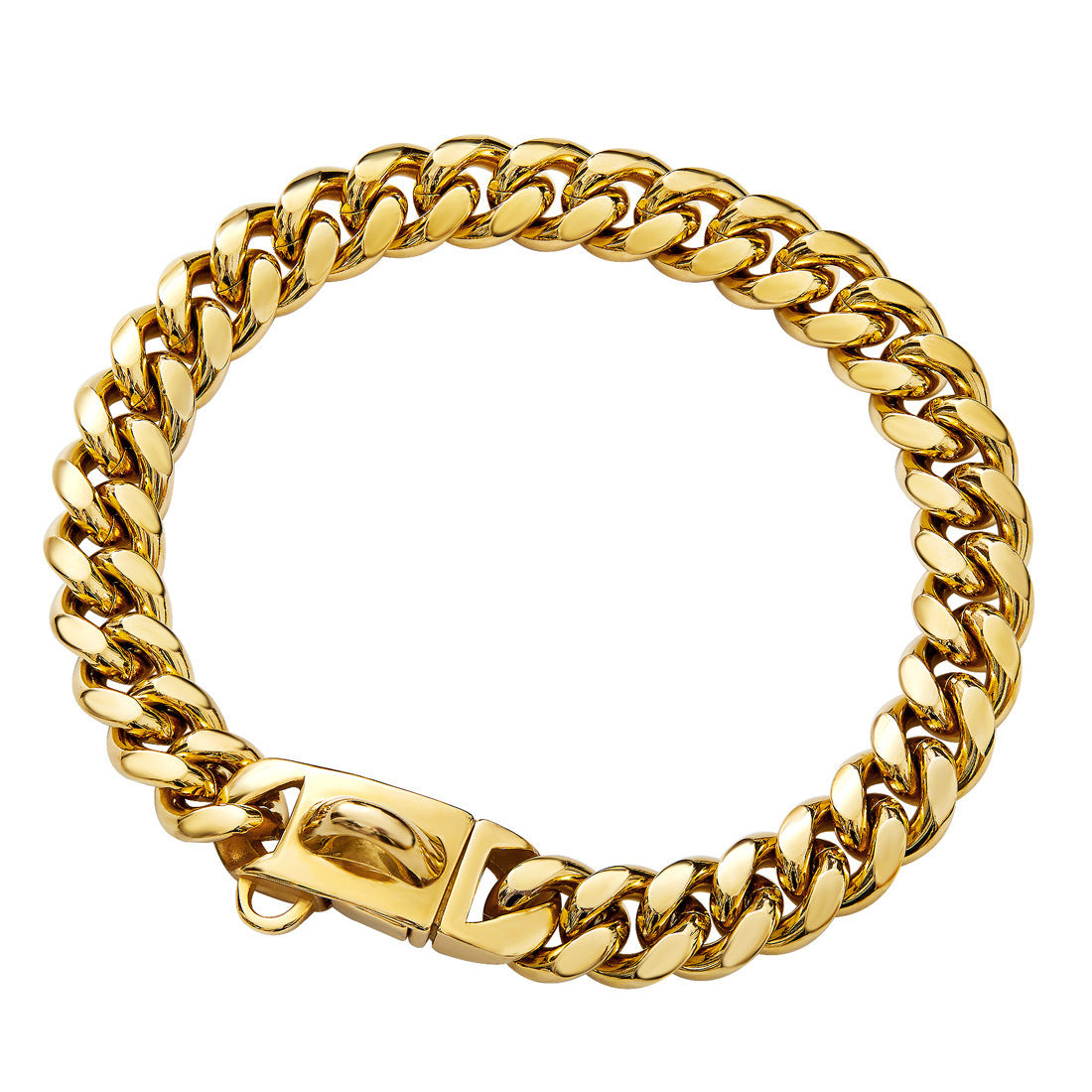 14mm Stainless Steel Cuban Chain Lock Buckle Dog Collar Gold/Silver