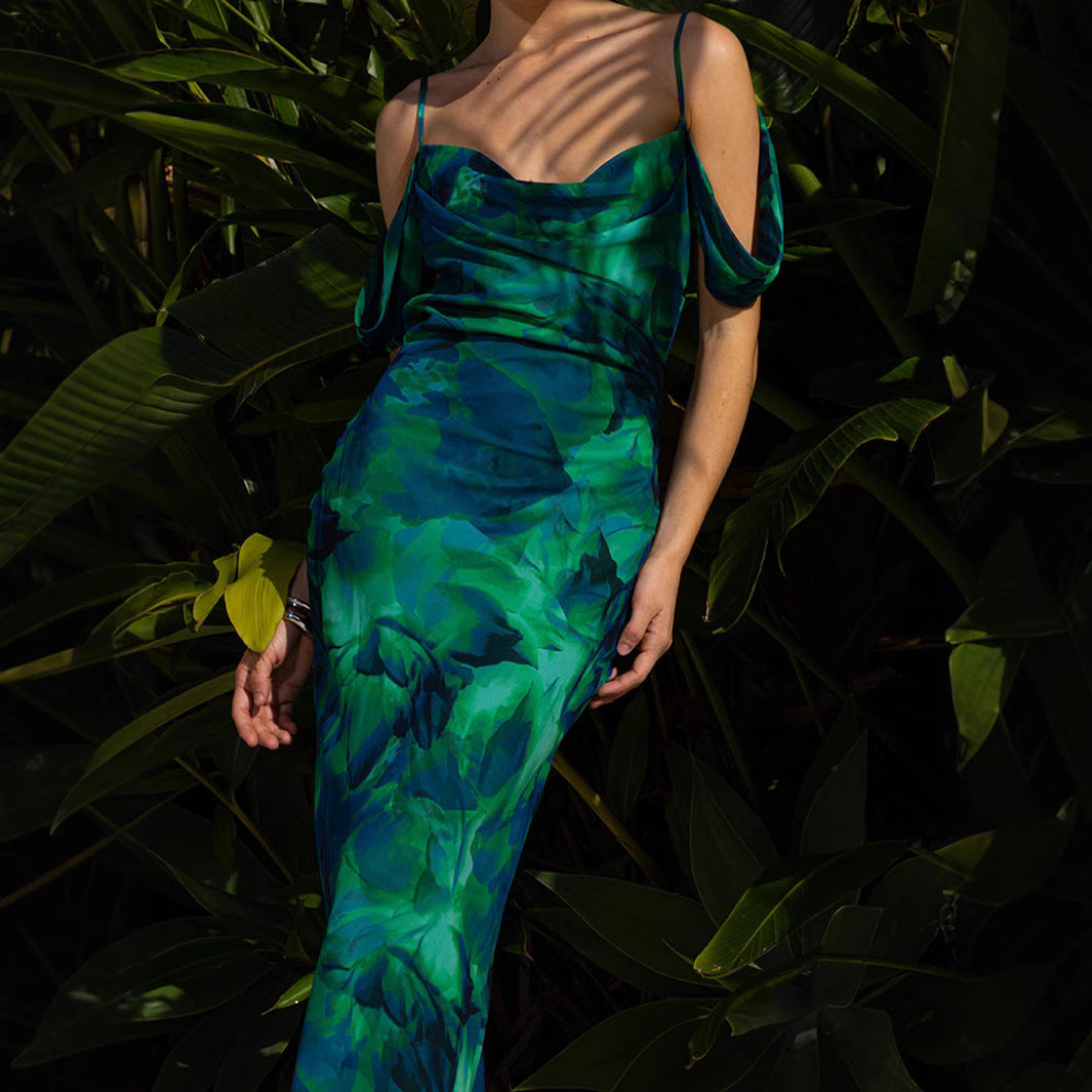 Printed Backless Sexy Sling Dress
