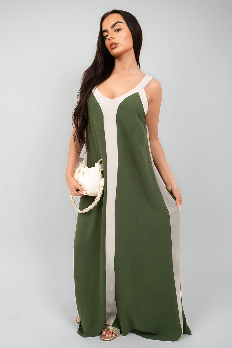 Two-Tone Sleeveless Cami Maxi Dress