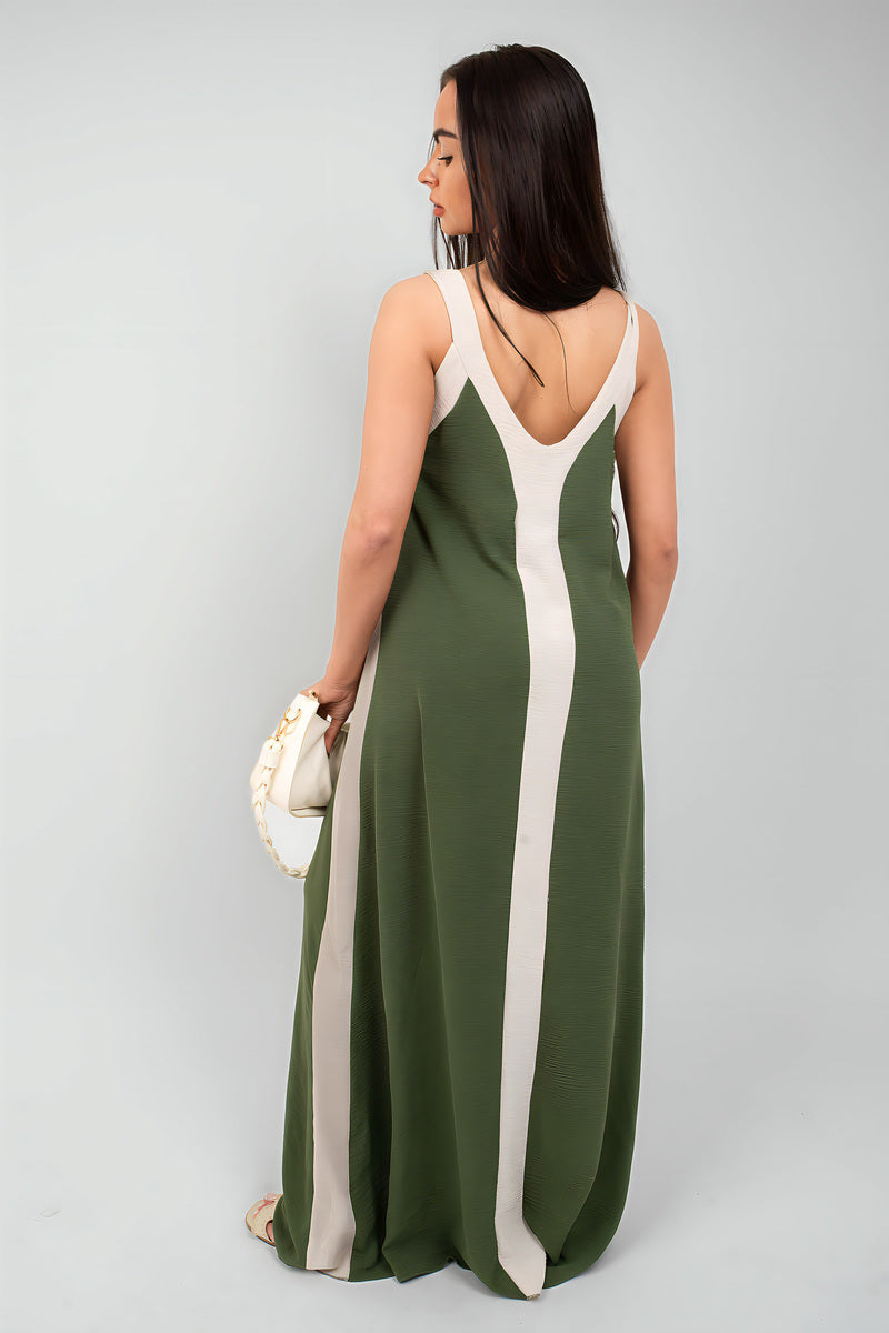 Two-Tone Sleeveless Cami Maxi Dress