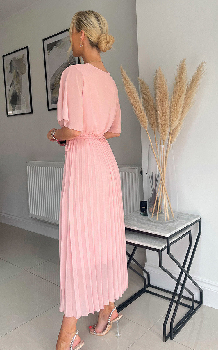 Pleated Wrap Front Maxi Dress