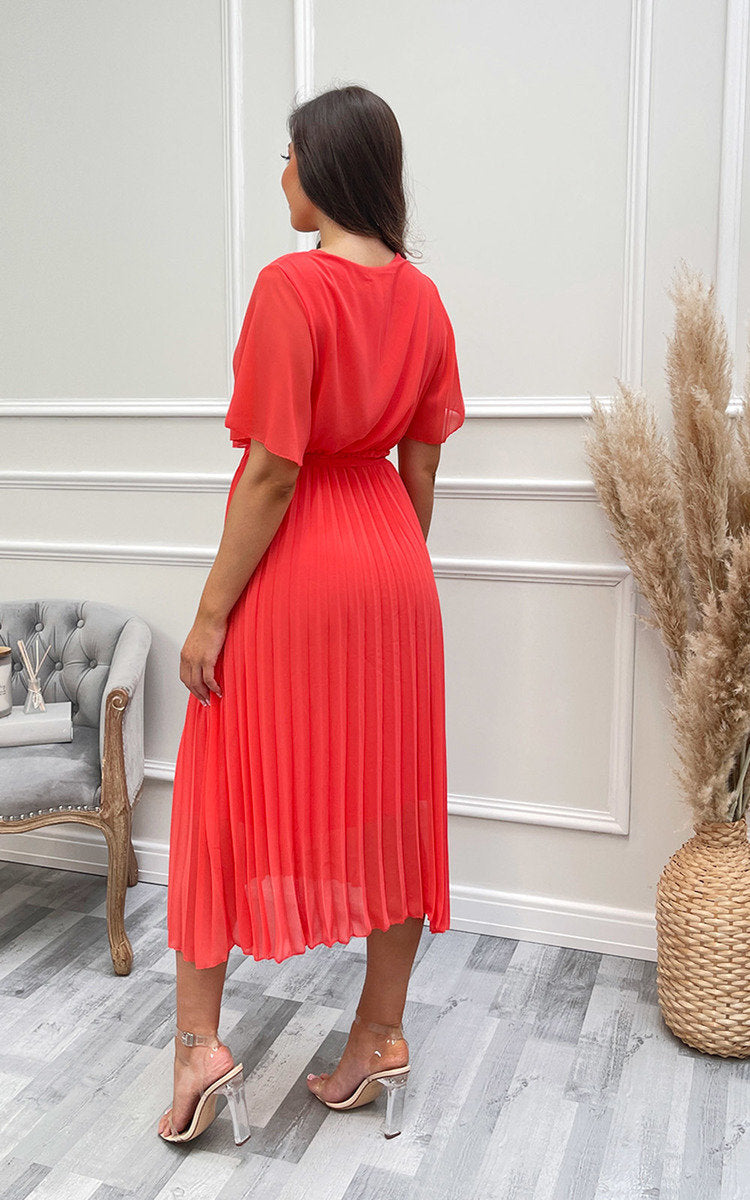 Pleated Wrap Front Maxi Dress