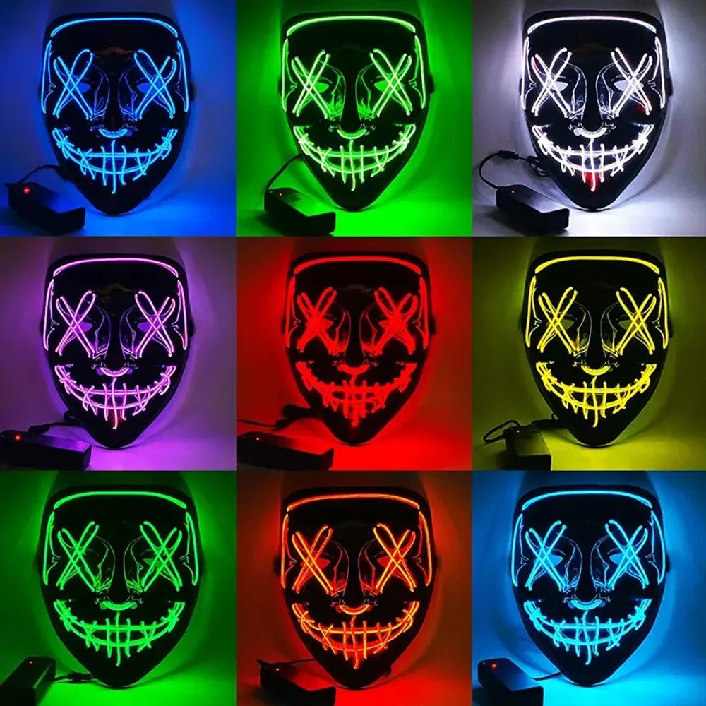 Masque de purge à LED néon pour Halloween, masques de fête masqués, masque d'horreur lumineux qui pousse dans le noir