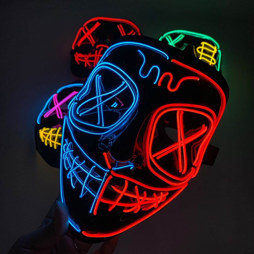 Masque de purge à LED néon sans fil pour Halloween, masques de fête masqués, masque d'horreur lumineux qui pousse dans le noir