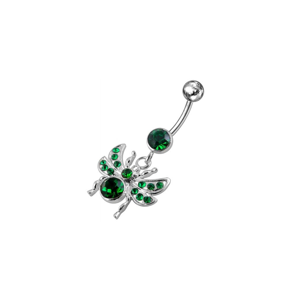 Anneau de ventre suspendu avec des mouches ornées de bijoux