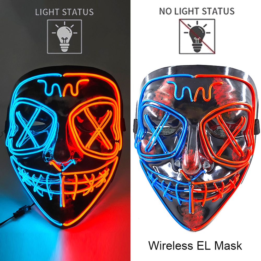 Masque de purge à LED néon sans fil pour Halloween, masques de fête masqués, masque d'horreur lumineux qui pousse dans le noir