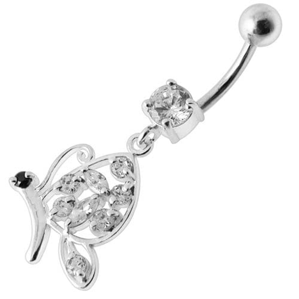 Piercing de nombril pendant en argent avec papillon fantaisie