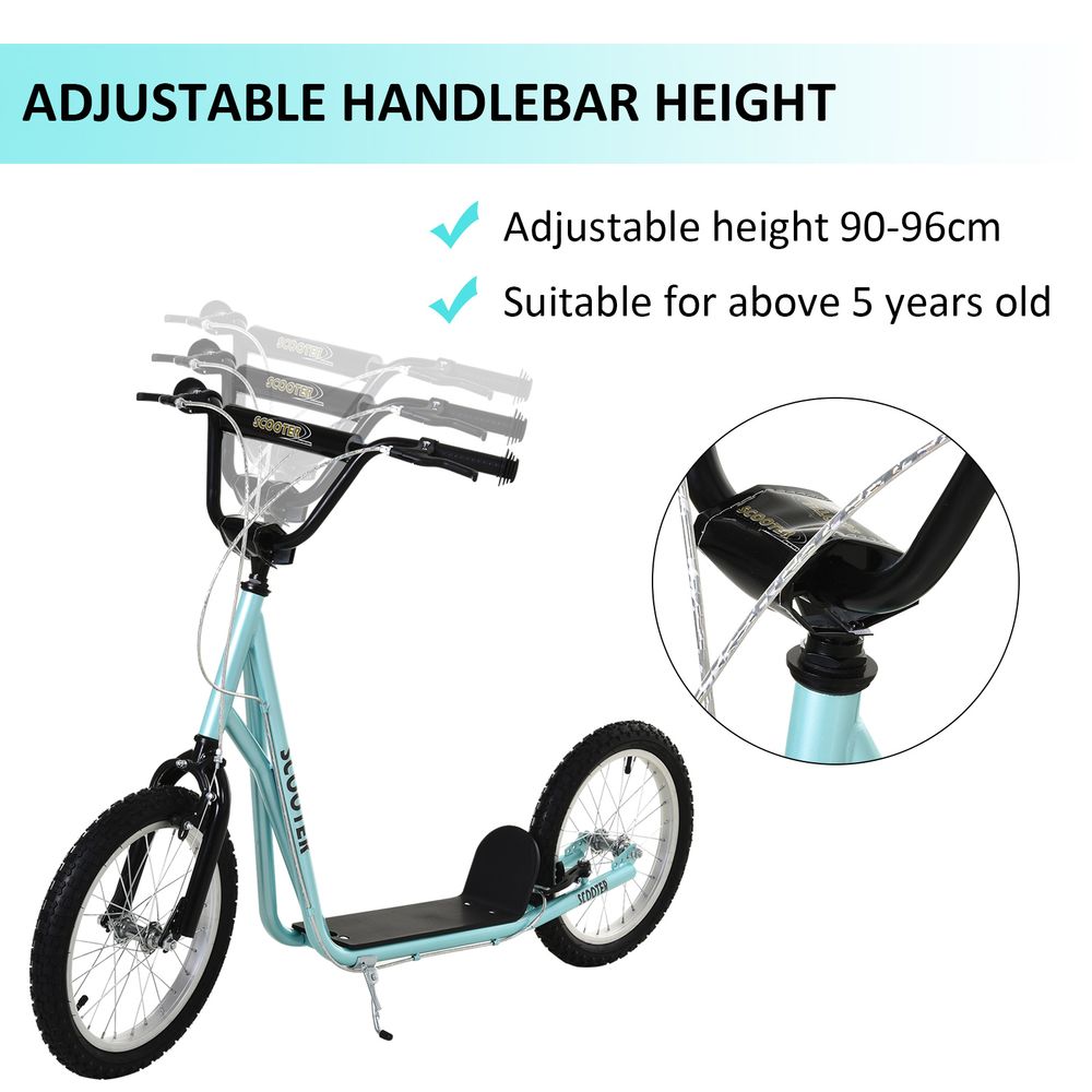 HOMCOM 90-96cm Kids Kick Scooter Adjustable Handlebar Inflatable Wheels Blue