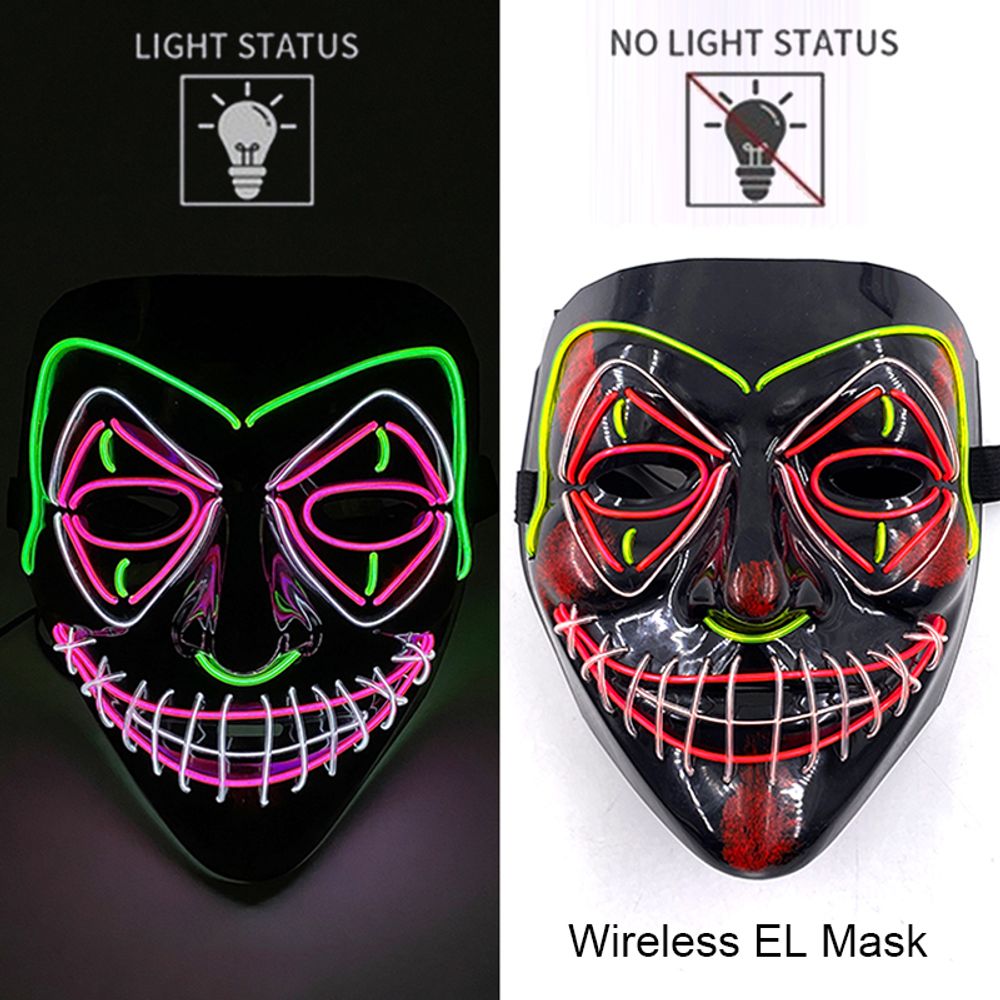 Masque de purge à LED néon sans fil pour Halloween, masques de fête masqués, masque d'horreur lumineux qui pousse dans le noir