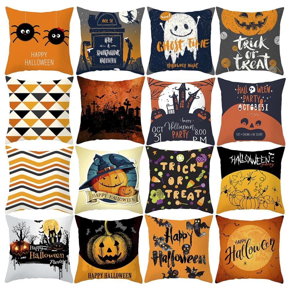 Décoration d'Halloween pour la maison, dessin animé, citrouille, chauve-souris, fantôme, taie d'oreiller, fournitures de fête d'Halloween, accessoires, ornement d'Halloween