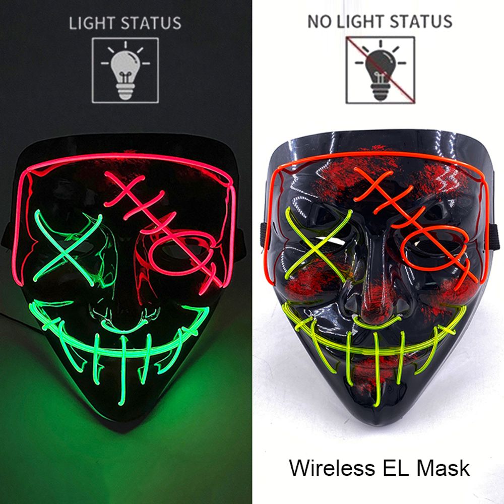 Masque de purge à LED néon sans fil pour Halloween, masques de fête masqués, masque d'horreur lumineux qui pousse dans le noir