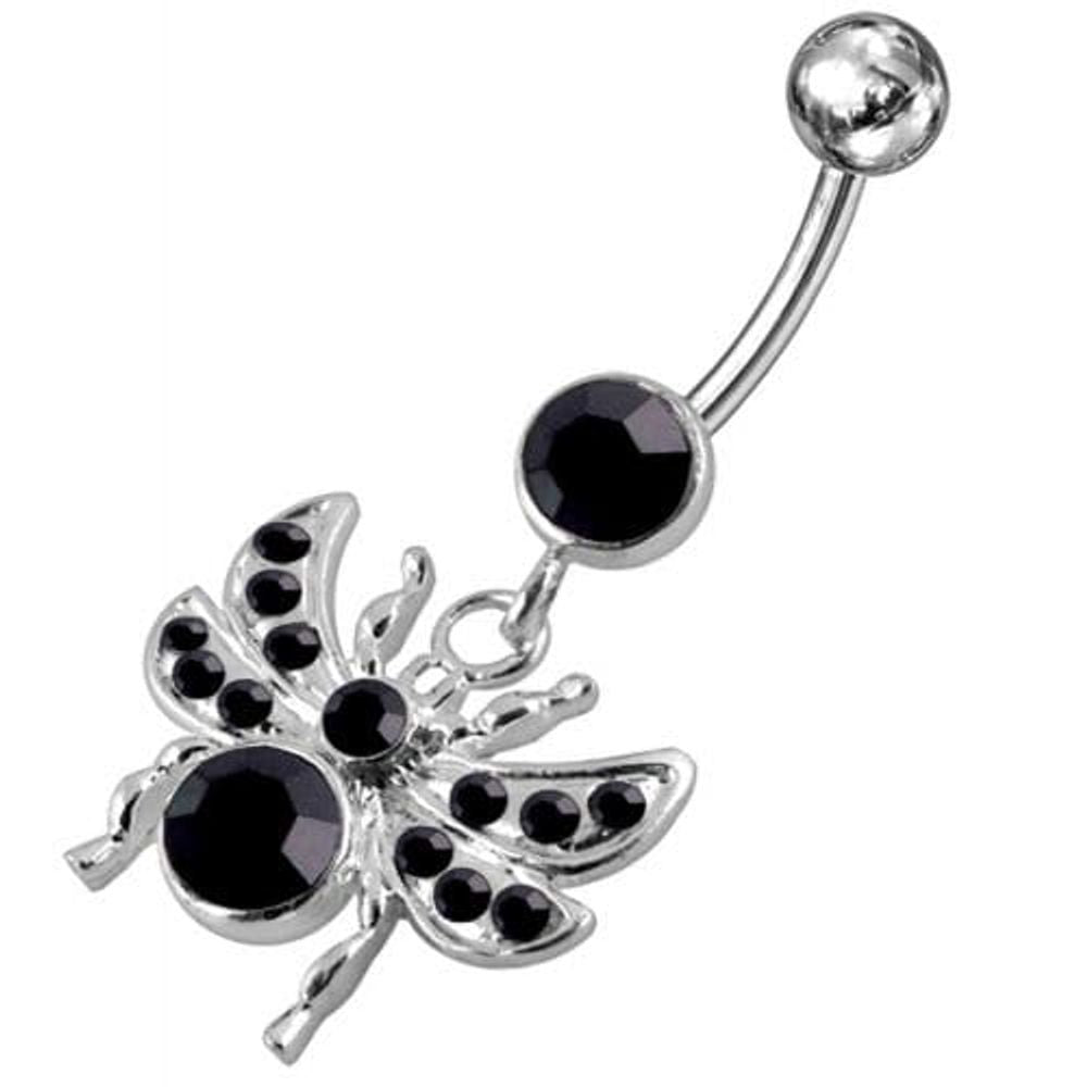 Anneau de ventre suspendu avec des mouches ornées de bijoux