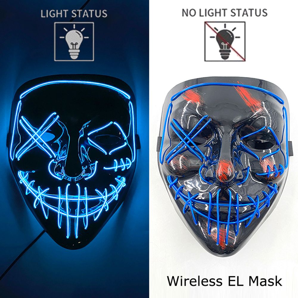 Masque de purge à LED néon sans fil pour Halloween, masques de fête masqués, masque d'horreur lumineux qui pousse dans le noir