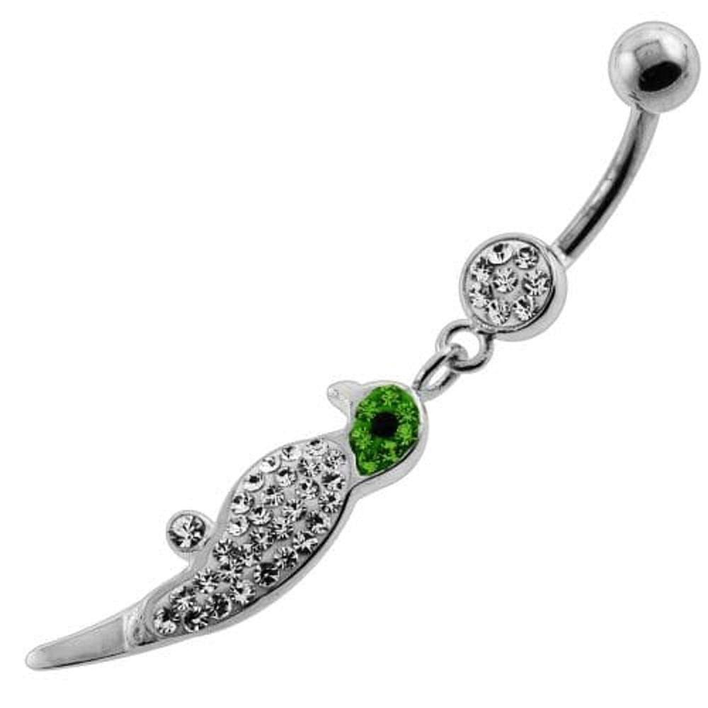 Piercing nombril en forme de perroquet avec plusieurs pierres précieuses