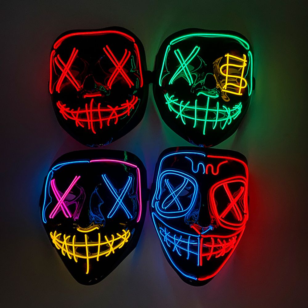 Masque de purge à LED néon sans fil pour Halloween, masques de fête masqués, masque d'horreur lumineux qui pousse dans le noir