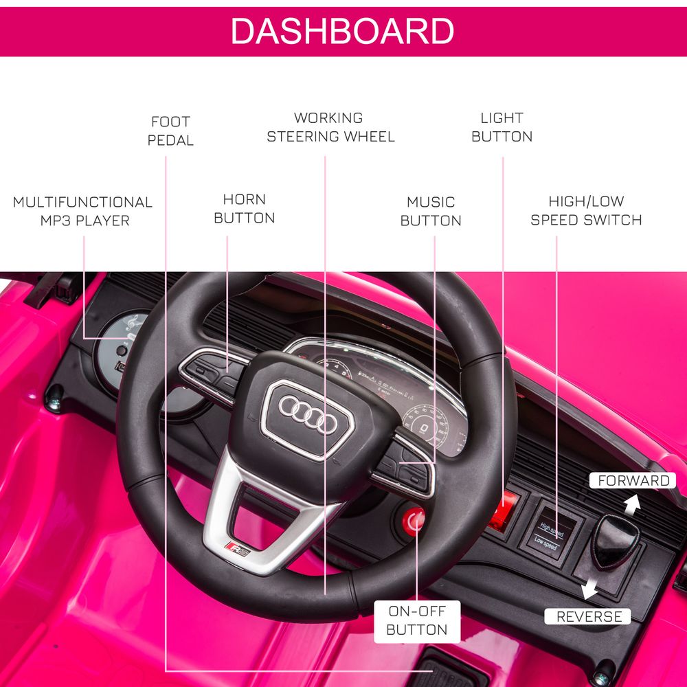 Homcom Audi RS Q8 6V Kids Electric Ride On Car Toy w/ Remote Control Pink