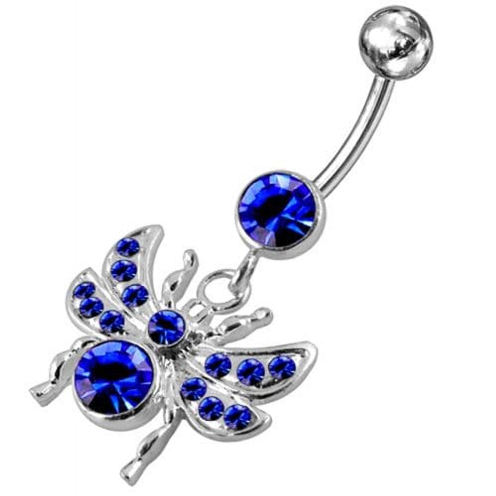 Anneau de ventre suspendu avec des mouches ornées de bijoux