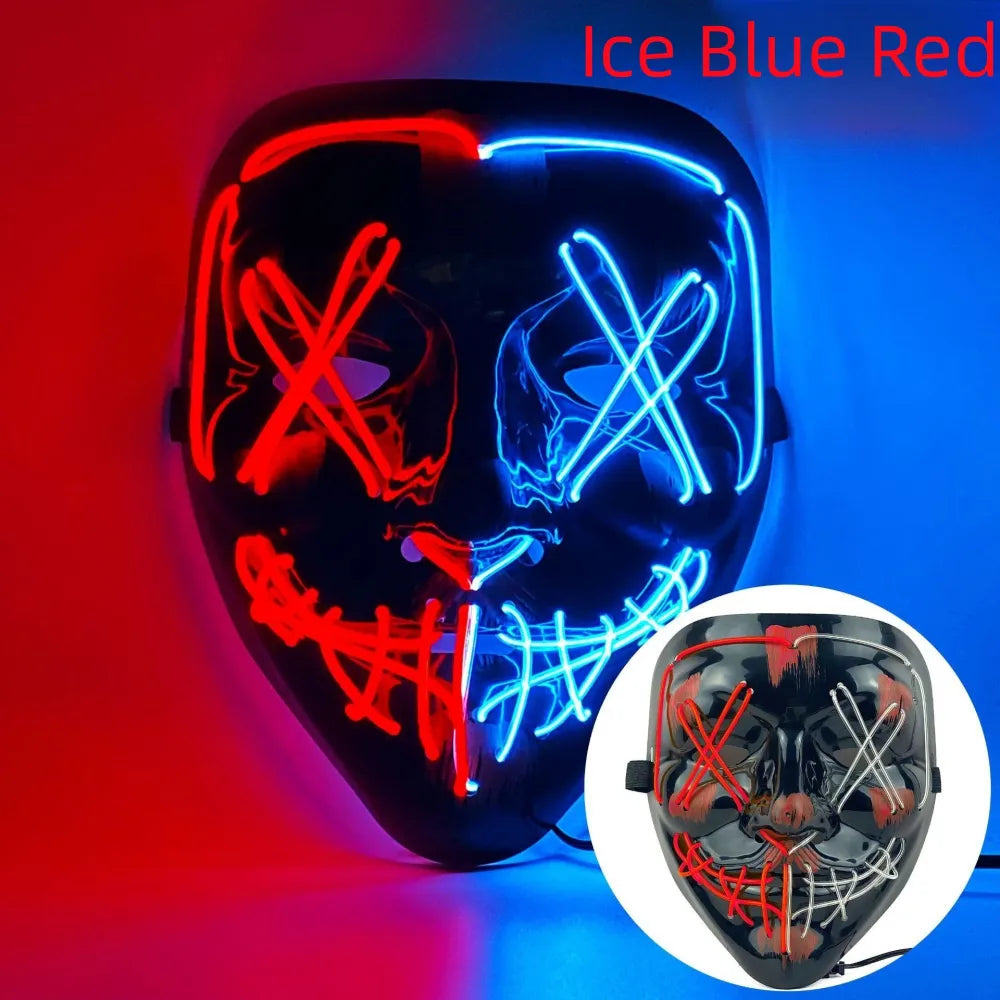 Masque de purge à LED néon pour Halloween, masques de fête masqués, masque d'horreur lumineux qui pousse dans le noir