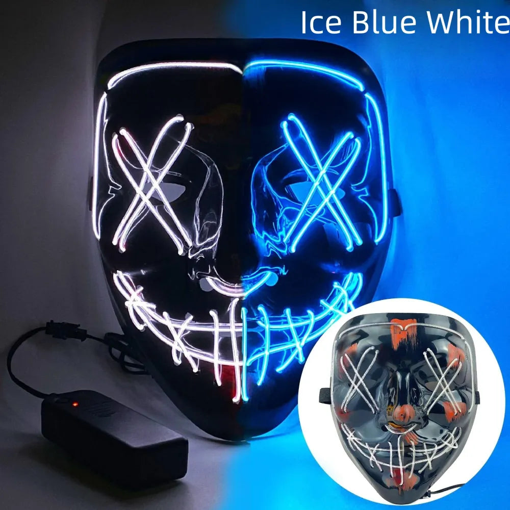 Masque de purge à LED néon pour Halloween, masques de fête masqués, masque d'horreur lumineux qui pousse dans le noir
