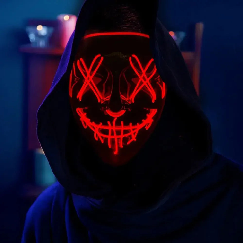 Masque de purge à LED néon pour Halloween, masques de fête masqués, masque d'horreur lumineux qui pousse dans le noir