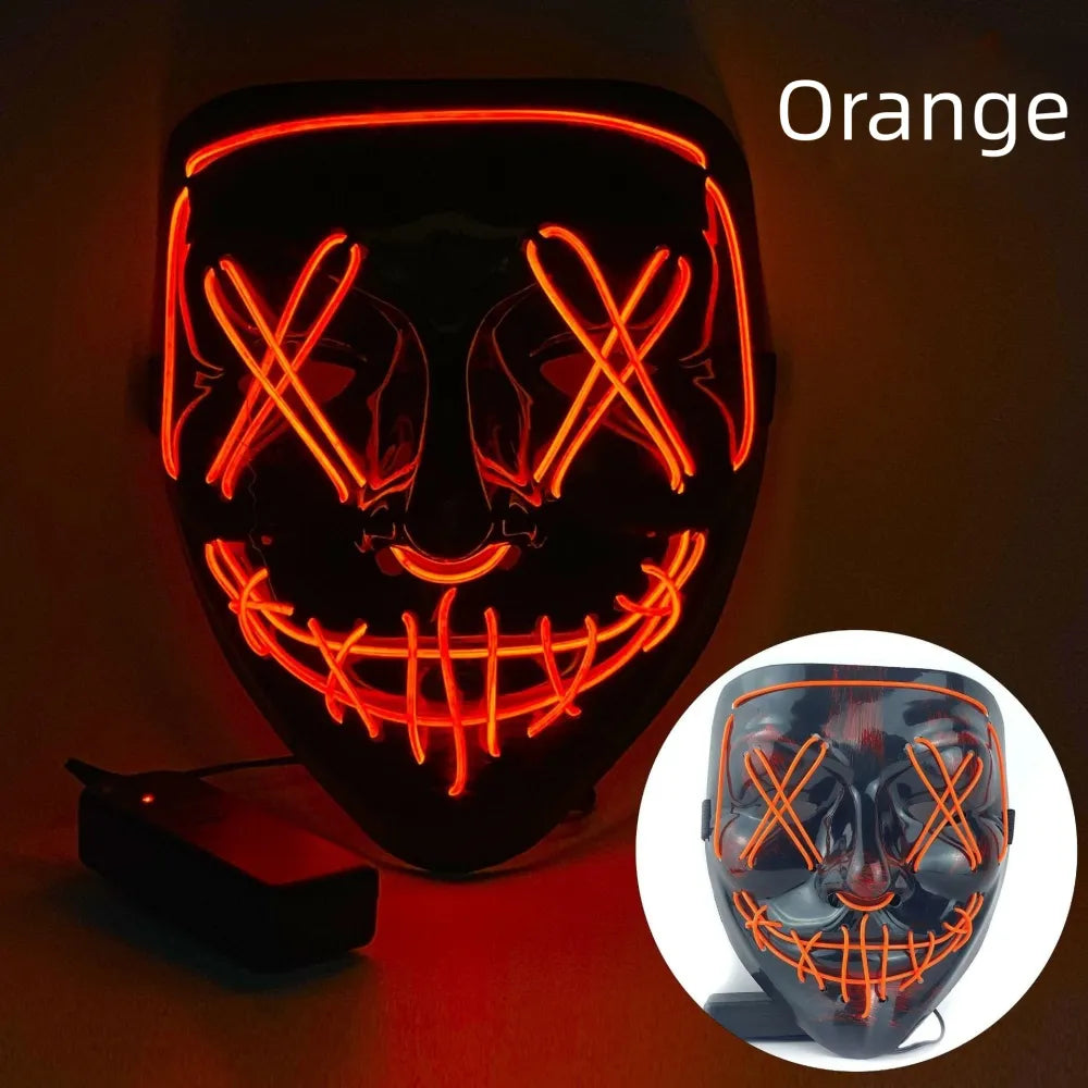 Masque de purge à LED néon pour Halloween, masques de fête masqués, masque d'horreur lumineux qui pousse dans le noir