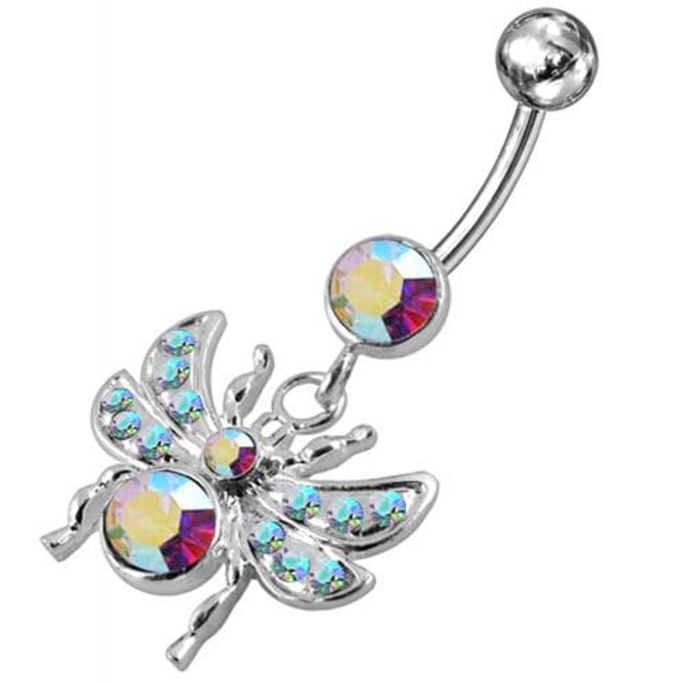 Anneau de ventre suspendu avec des mouches ornées de bijoux