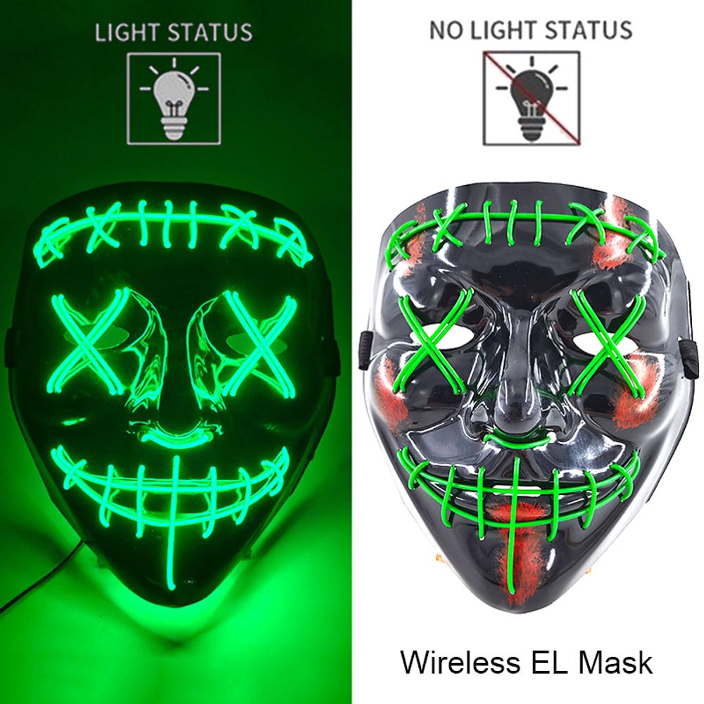 Masque de purge à LED néon sans fil pour Halloween, masques de fête masqués, masque d'horreur lumineux qui pousse dans le noir