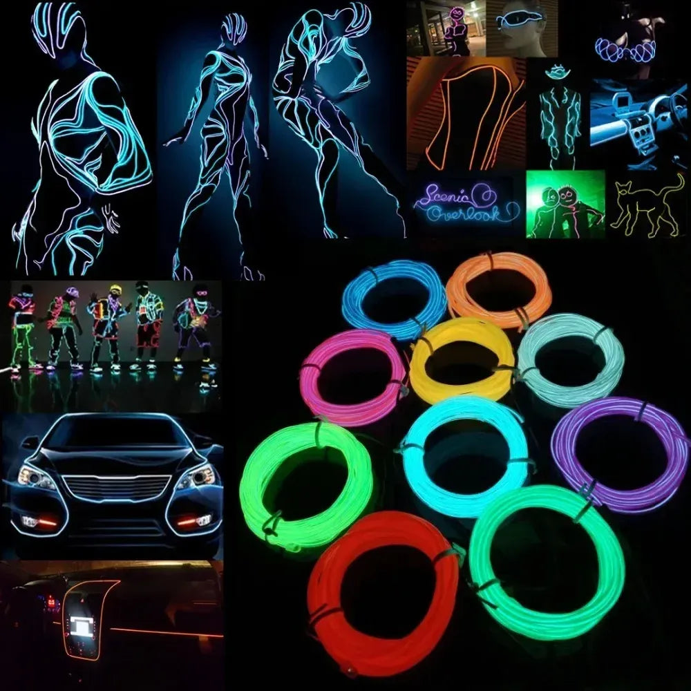 Glow EL Wire Cable LED Neon Light 1m/3m/5m