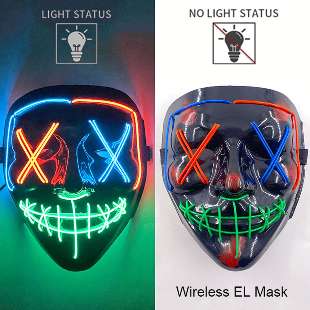 Masque de purge à LED néon sans fil pour Halloween, masques de fête masqués, masque d'horreur lumineux qui pousse dans le noir