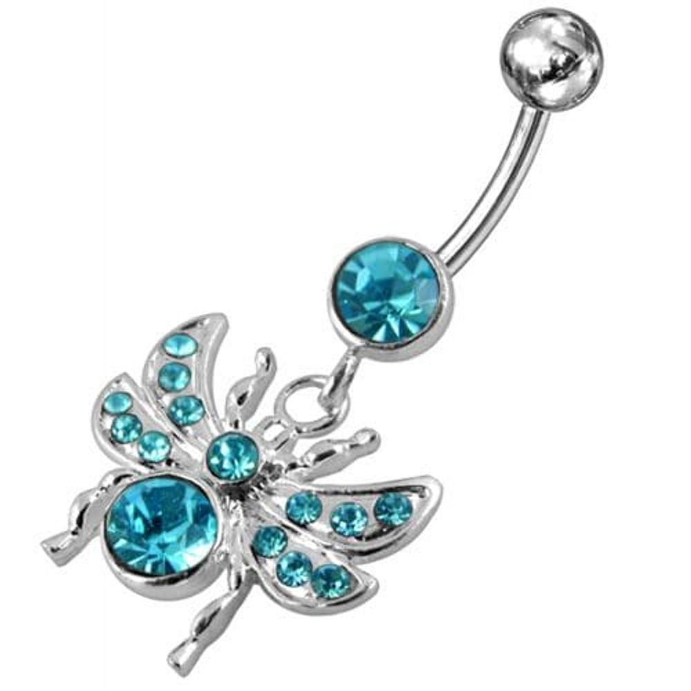 Anneau de ventre suspendu avec des mouches ornées de bijoux