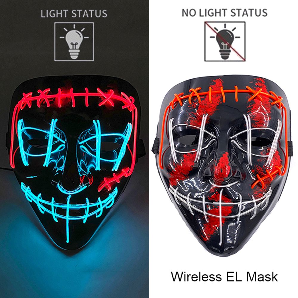 Masque de purge à LED néon sans fil pour Halloween, masques de fête masqués, masque d'horreur lumineux qui pousse dans le noir