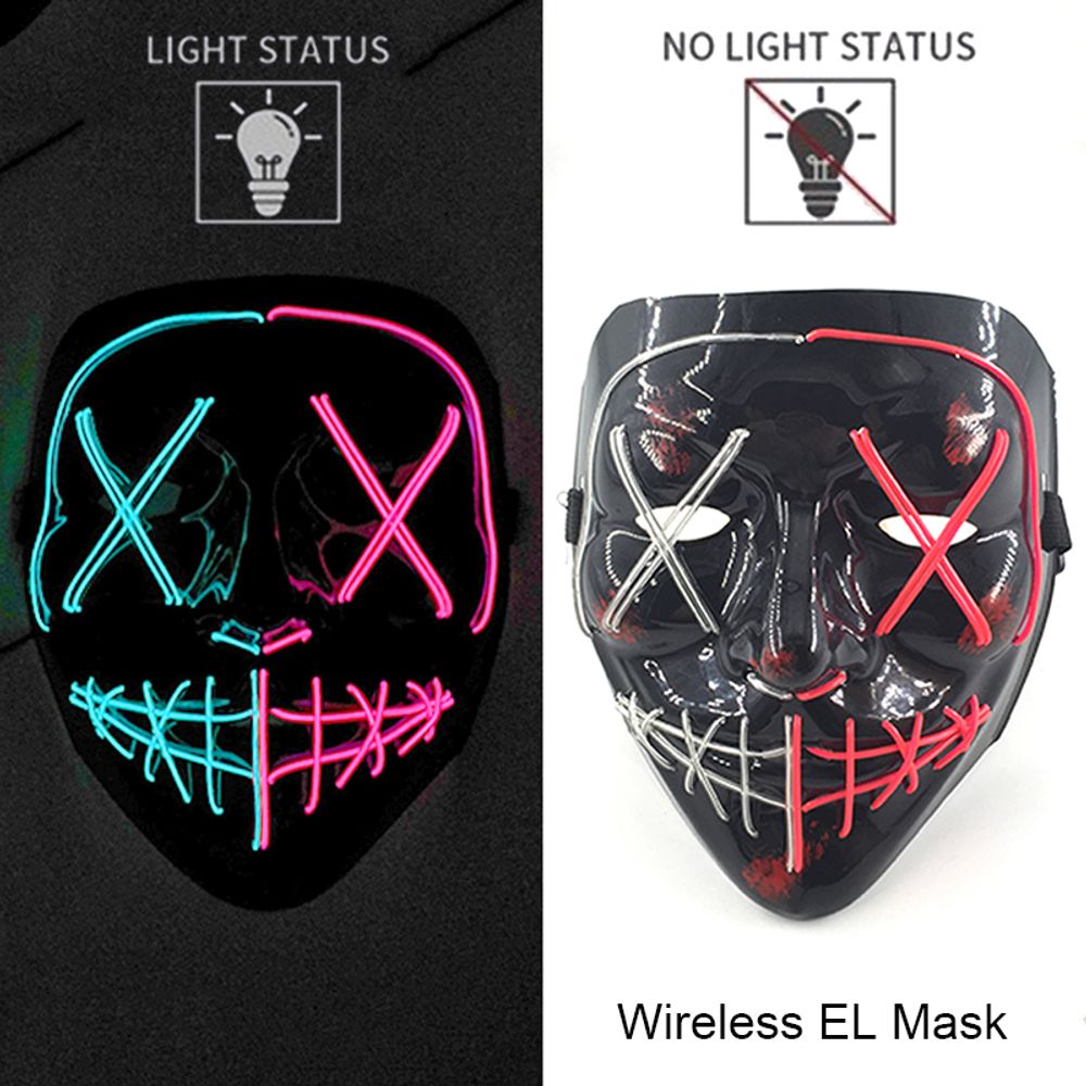 Masque de purge à LED néon sans fil pour Halloween, masques de fête masqués, masque d'horreur lumineux qui pousse dans le noir