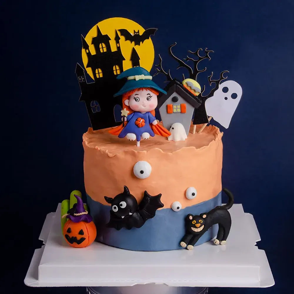 Décoration de gâteau de sorcière d'Halloween Fournitures de décoration de fête d'Halloween heureuses Décorations de cupcakes de maison fantôme de fille Outils de décoration de gâteaux