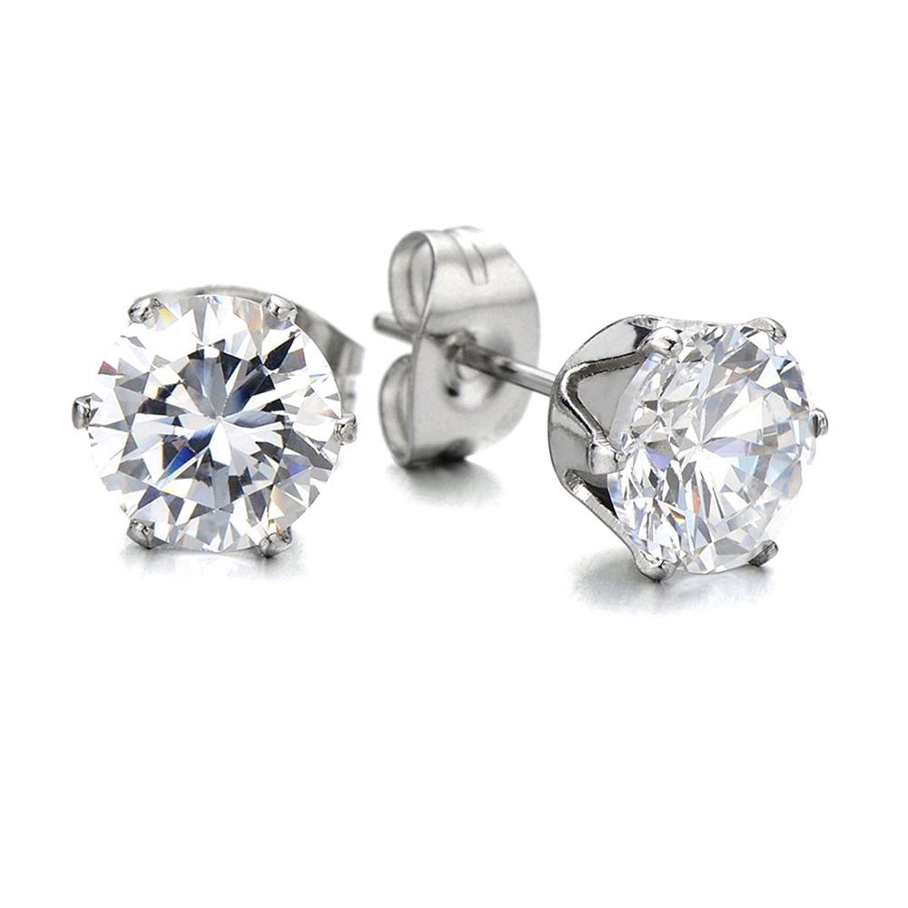 Boucles d'oreilles à tige en oxyde de zirconium 6 mm - Hypoallergénique