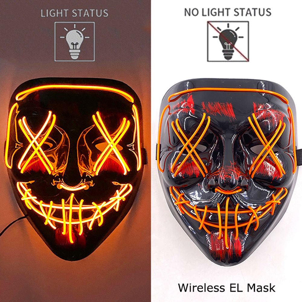Masque de purge à LED néon sans fil pour Halloween, masques de fête masqués, masque d'horreur lumineux qui pousse dans le noir