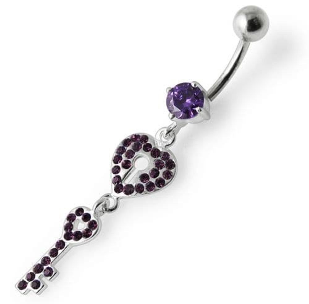 Anneau de nombril pendant en forme de clé de cœur orné de bijoux fantaisie