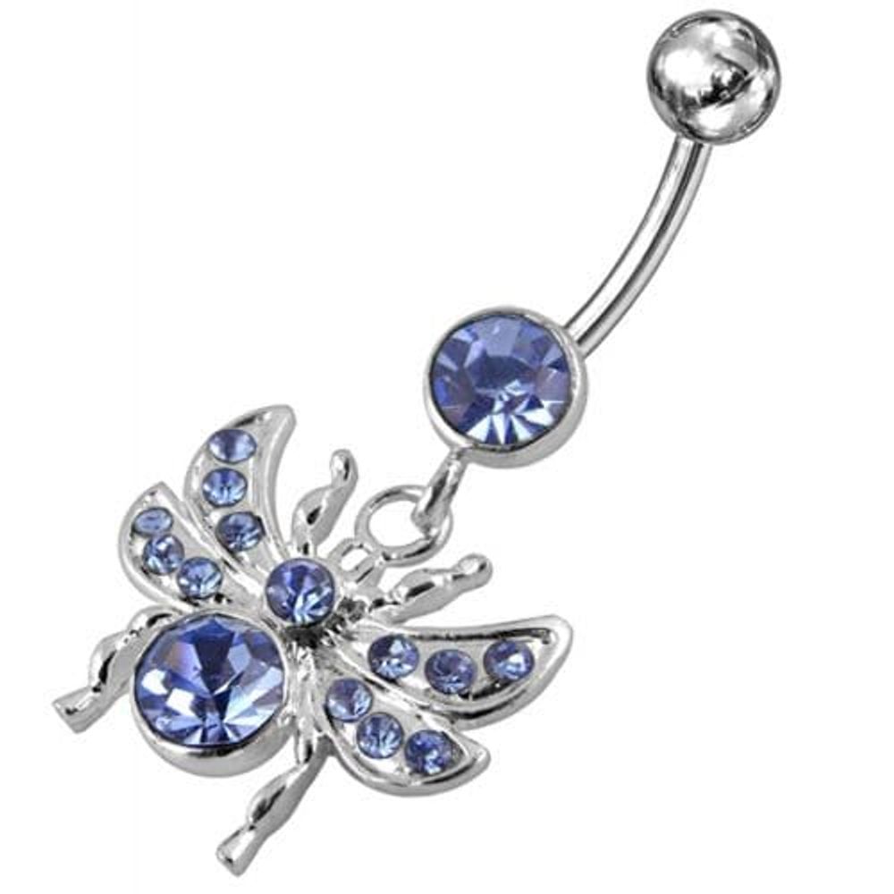 Anneau de ventre suspendu avec des mouches ornées de bijoux