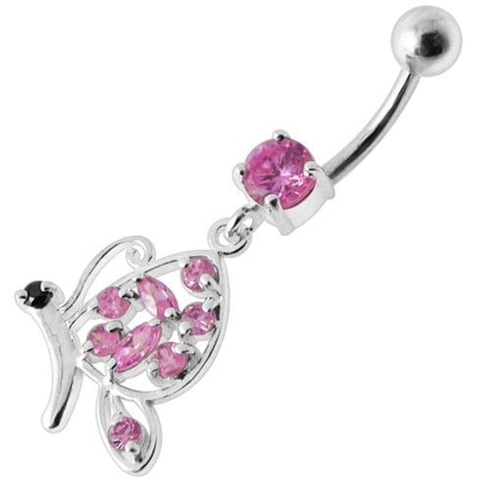Piercing de nombril pendant en argent avec papillon fantaisie