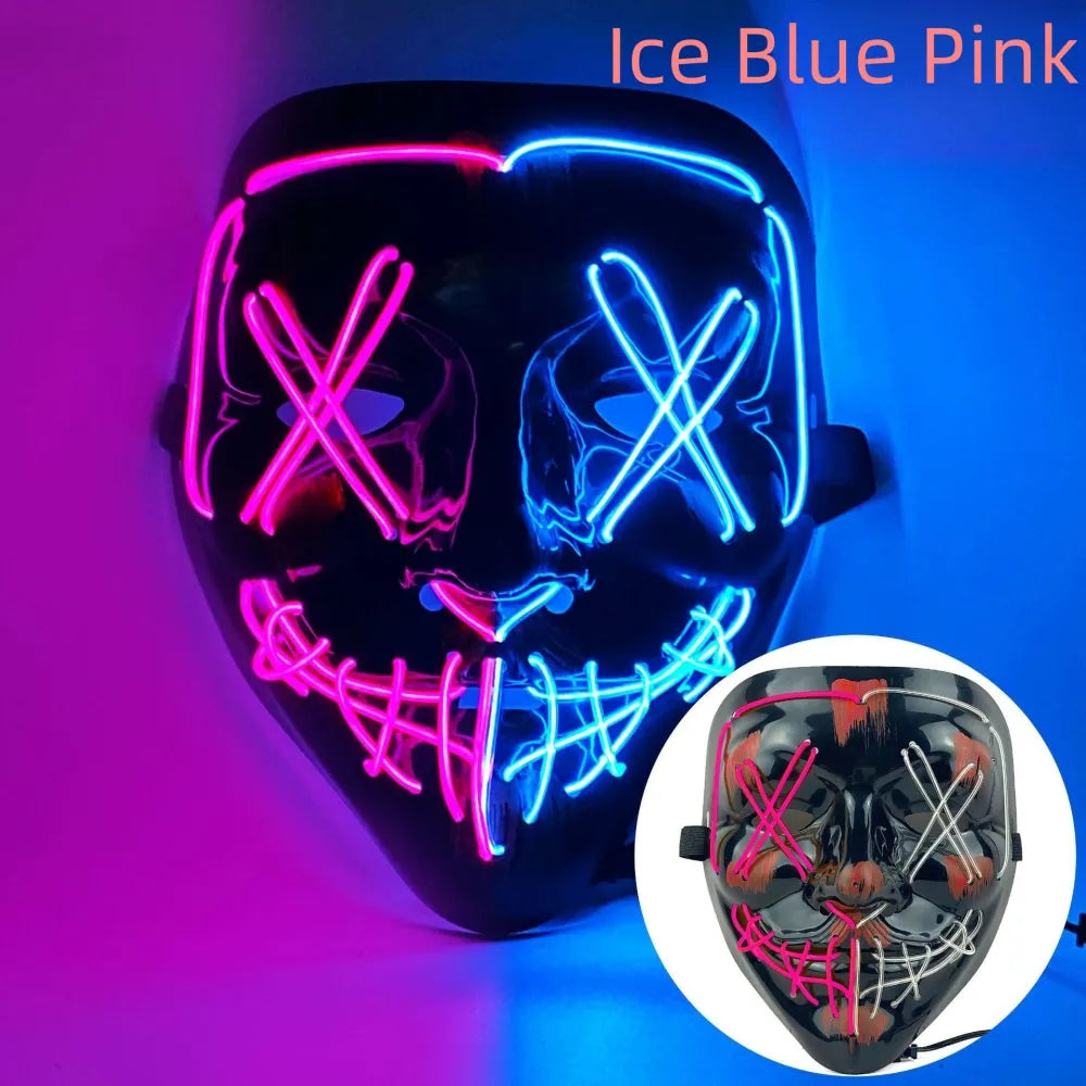 Masque de purge à LED néon pour Halloween, masques de fête masqués, masque d'horreur lumineux qui pousse dans le noir