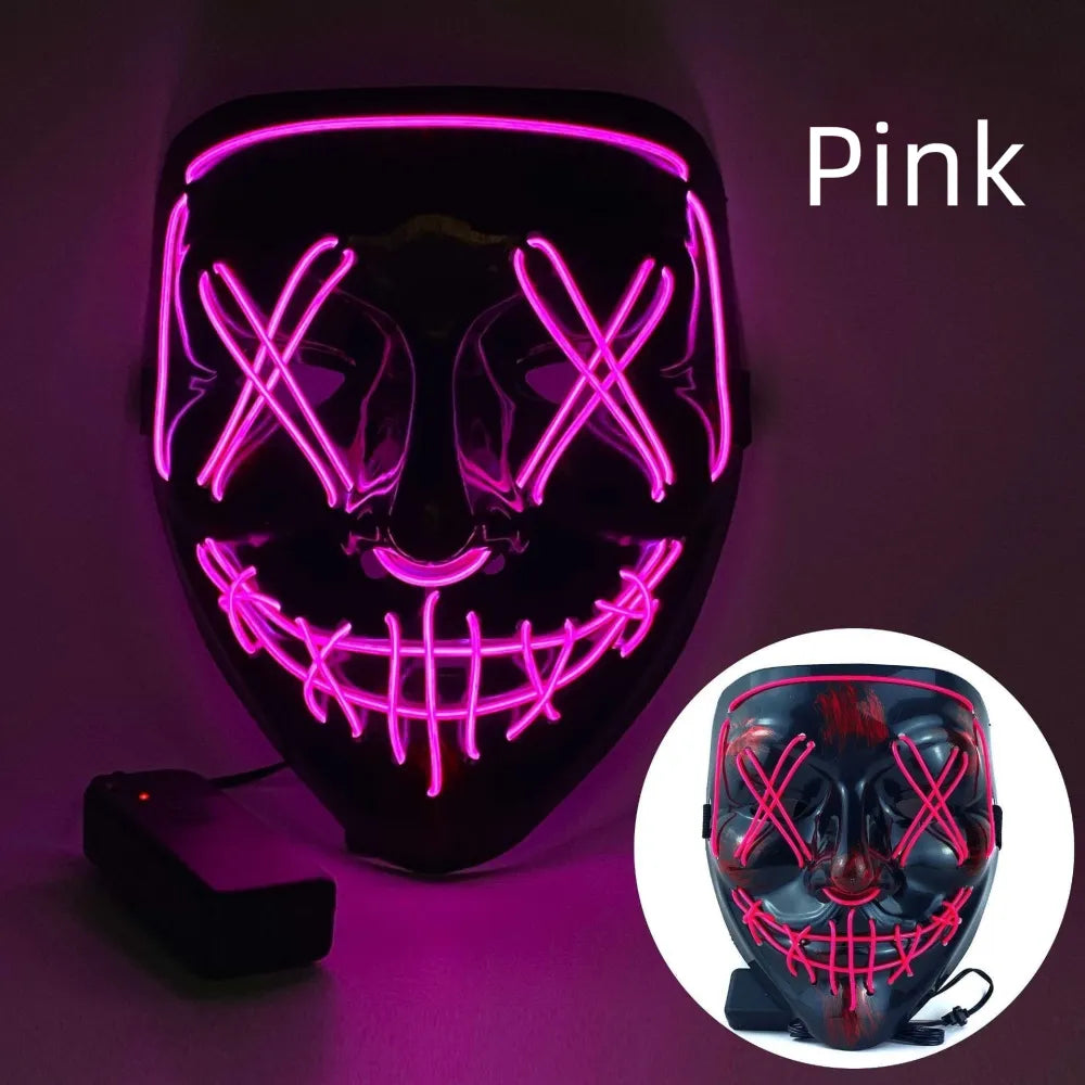 Masque de purge à LED néon pour Halloween, masques de fête masqués, masque d'horreur lumineux qui pousse dans le noir