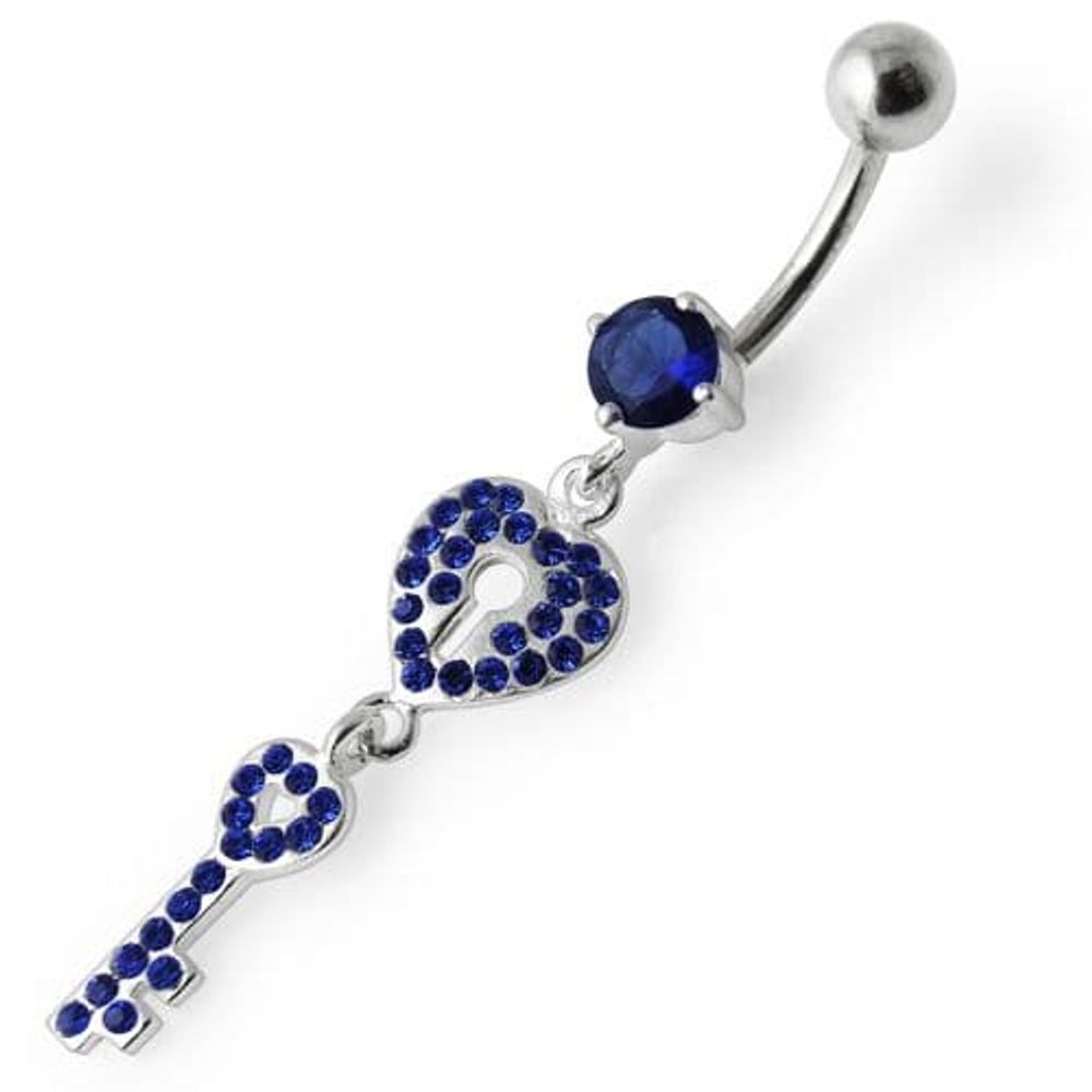 Anneau de nombril pendant en forme de clé de cœur orné de bijoux fantaisie