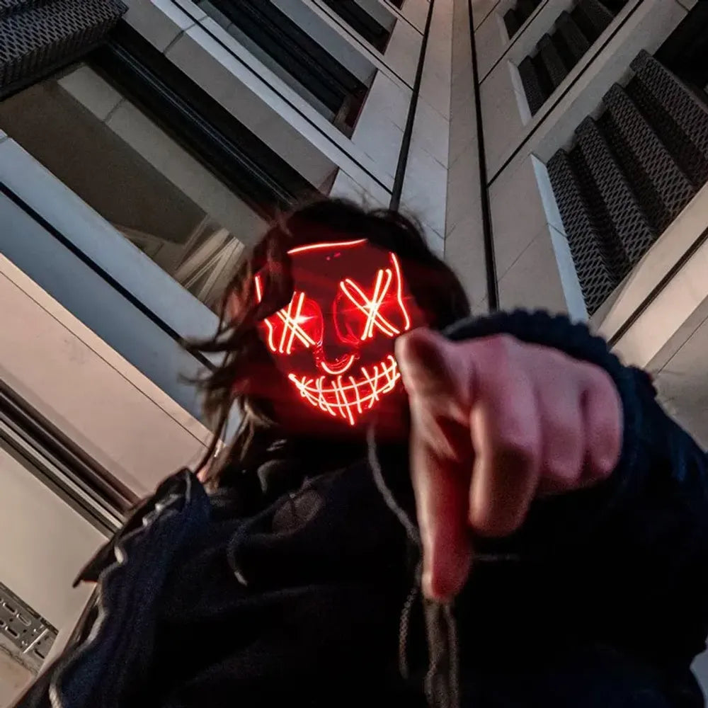 Masque de purge à LED néon pour Halloween, masques de fête masqués, masque d'horreur lumineux qui pousse dans le noir