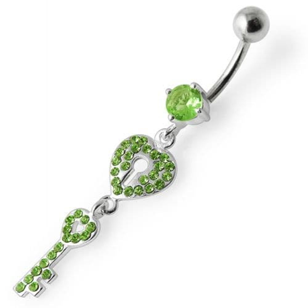 Anneau de nombril pendant en forme de clé de cœur orné de bijoux fantaisie
