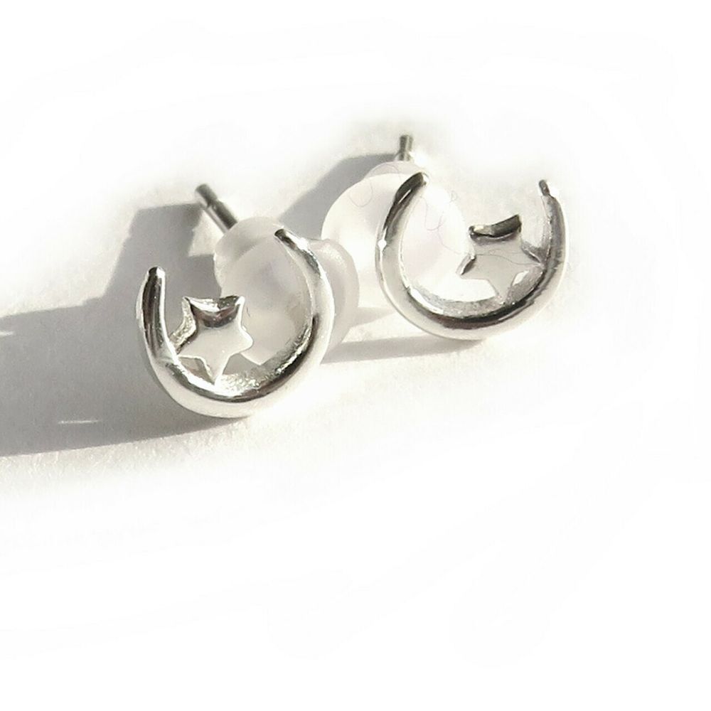 Boucles d'oreilles lune et étoile en argent sterling