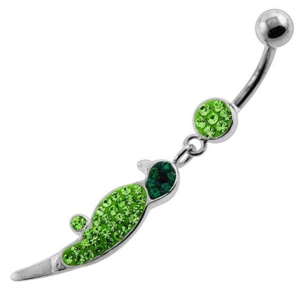 Piercing nombril en forme de perroquet avec plusieurs pierres précieuses