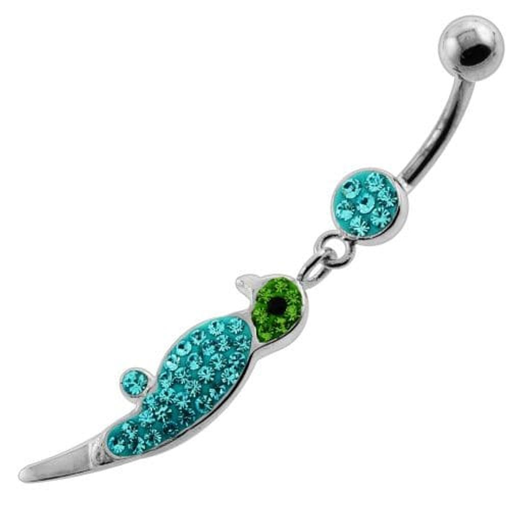 Piercing nombril en forme de perroquet avec plusieurs pierres précieuses