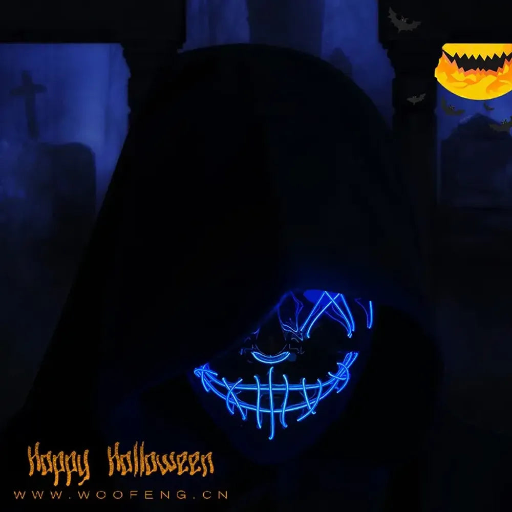 Masque de purge à LED néon pour Halloween, masques de fête masqués, masque d'horreur lumineux qui pousse dans le noir